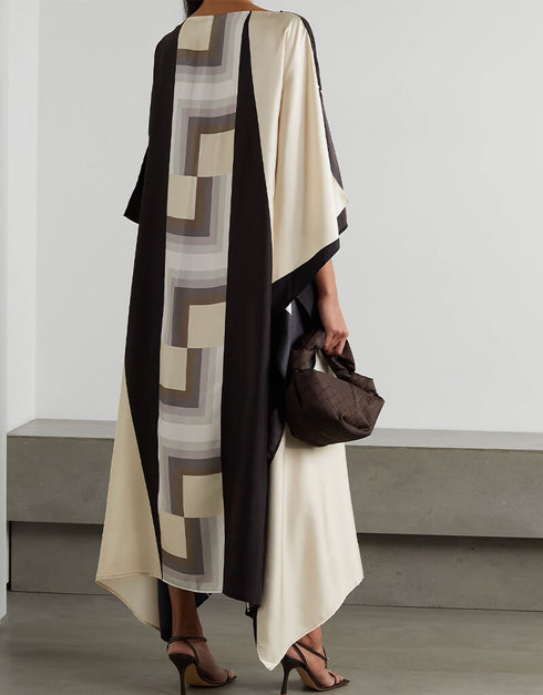 Black And Cream Latest Soft Silk Crepe Kaftan Back View